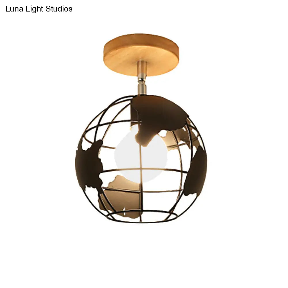 Retro Style Black/White Ceiling Light With Rotatable Semi Flush Mount