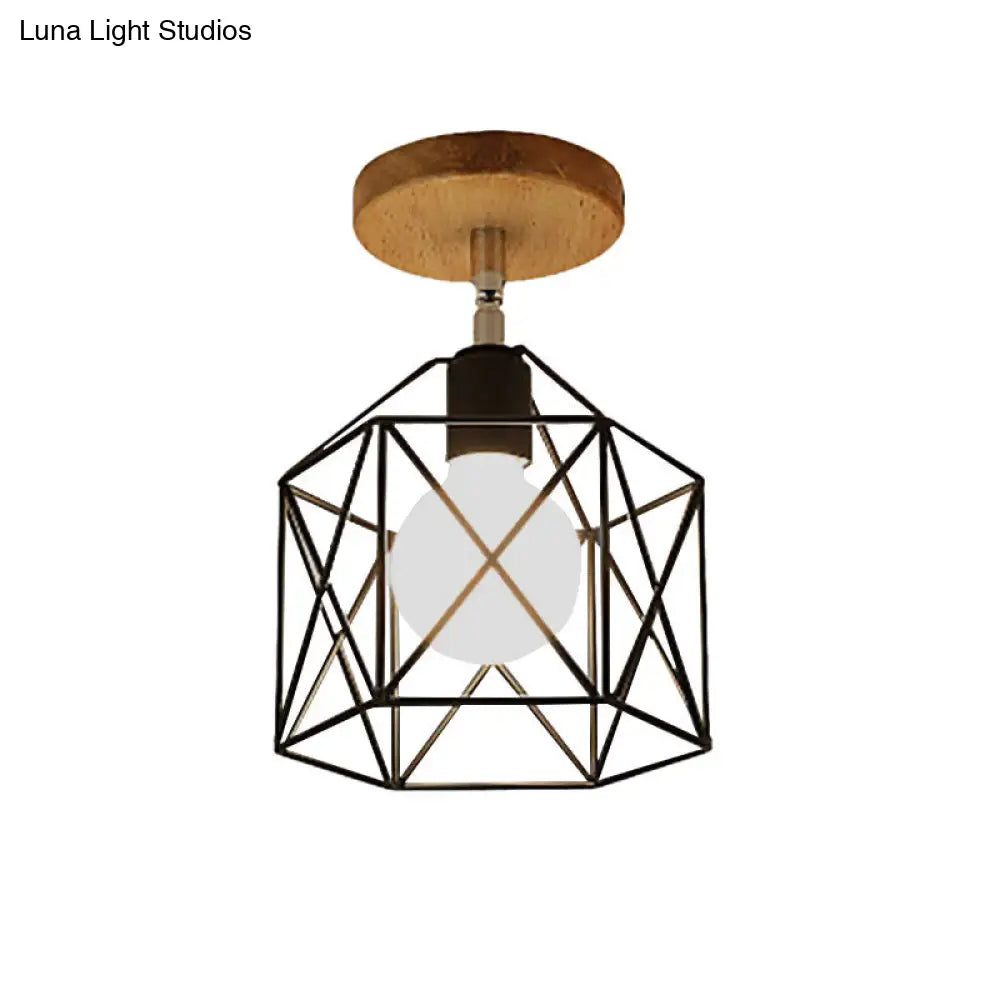 Retro Style Black/White Ceiling Light With Rotatable Semi Flush Mount