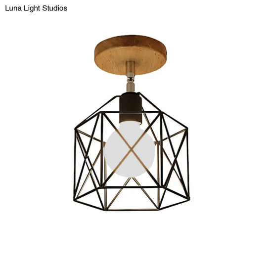 Retro Style Black/White Ceiling Light With Rotatable Semi Flush Mount