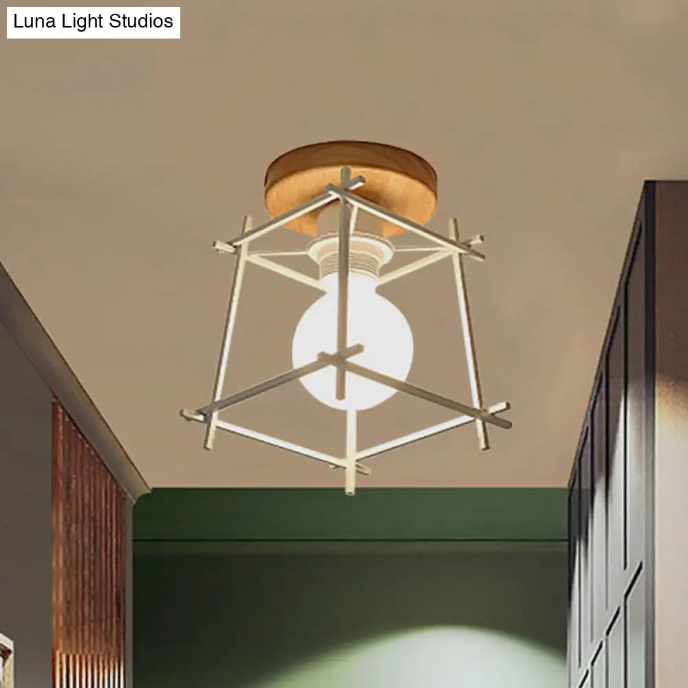 Retro Style Black/White Ceiling Light With Rotatable Semi Flush Mount White / Square