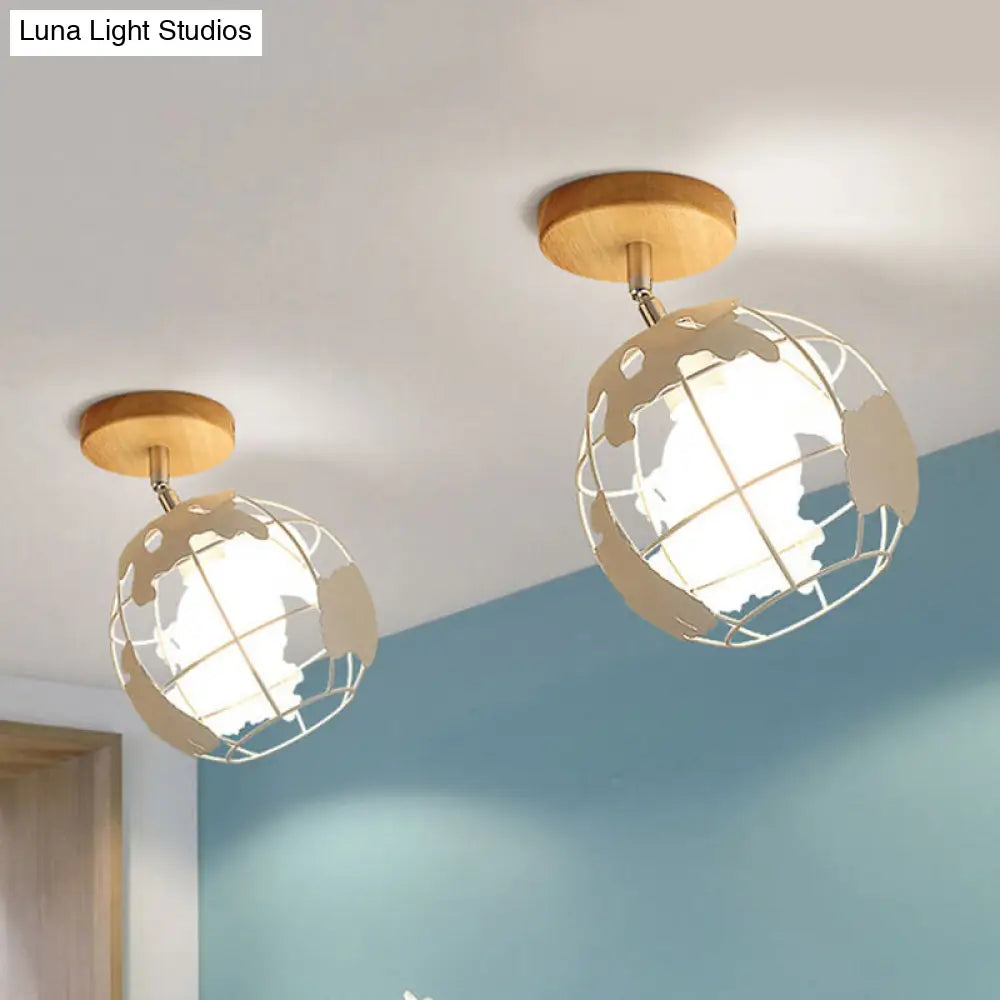 Retro Style Black/White Ceiling Light With Rotatable Semi Flush Mount White / Globe