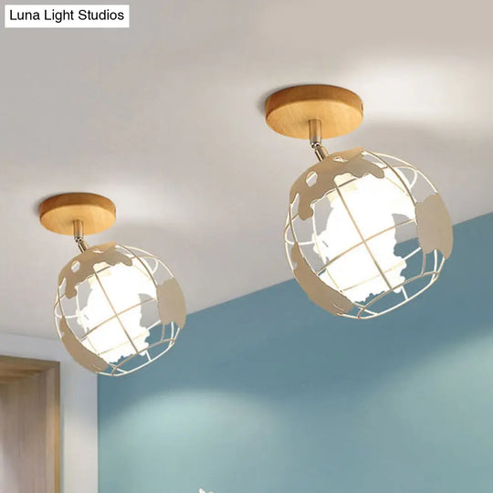 Retro Style Black/White Ceiling Light With Rotatable Semi Flush Mount White / Globe