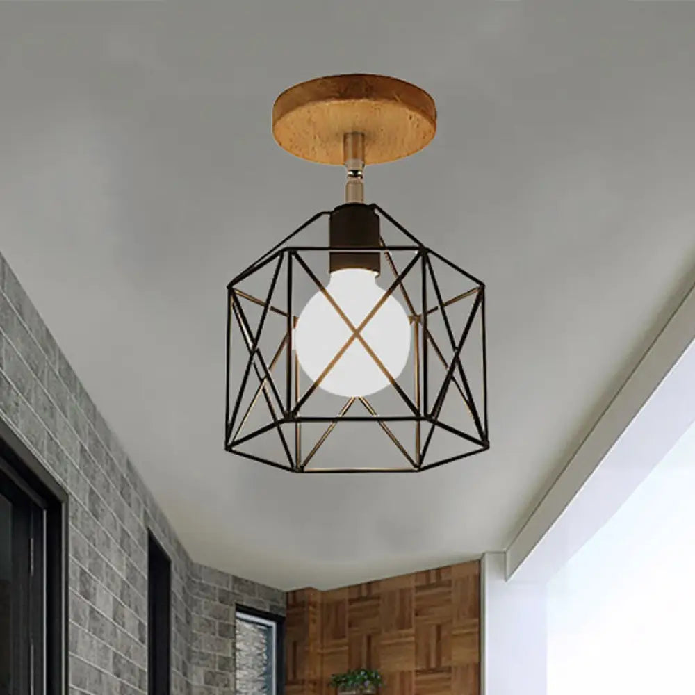 Retro Style Black/White Ceiling Light With Rotatable Semi Flush Mount Black / Hexagon