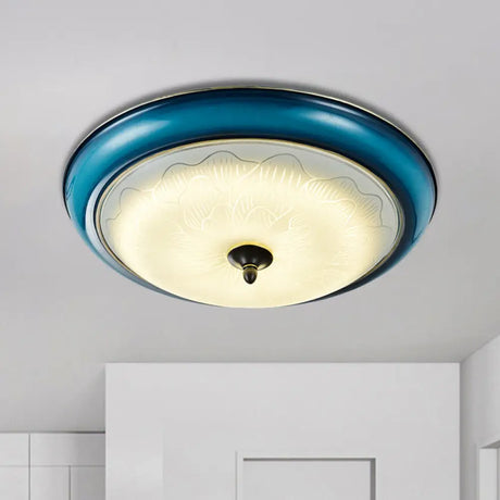 Retro Style Blue Glass Led Flushmount Light For Bedroom 16’/20’ Wide / 16’