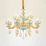 Retro Style Blue Suspension Light With Crystal Facets - Living Room Chandelier 12 /