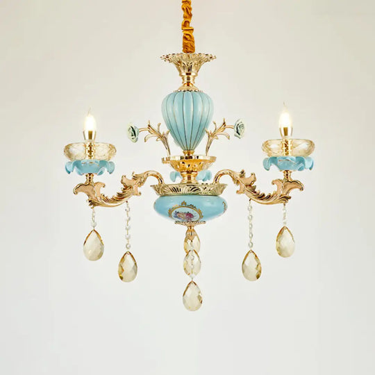 Retro Style Blue Suspension Light With Crystal Facets - Living Room Chandelier 3 /