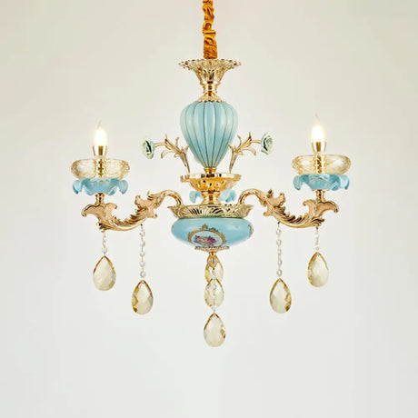 Retro Style Blue Suspension Light With Crystal Facets - Living Room Chandelier 3 /