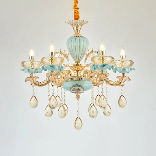 Retro Style Blue Suspension Light With Crystal Facets - Living Room Chandelier 6 /