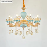 Retro Style Blue Suspension Light With Crystal Facets - Living Room Chandelier