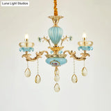 Retro Style Blue Suspension Light With Crystal Facets - Living Room Chandelier
