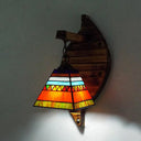 Retro Style Cone Wall Sconce Lamp With Colorful Stained Glass In White/Light Blue/Orange-Red/Yellow