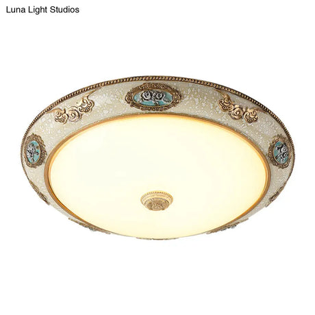 Retro Style Dome Opal Glass Flush Mount Led Bedroom Ceiling Light Fixture - Gold Finish Warm/White