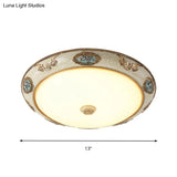 Retro Style Dome Opal Glass Flush Mount Led Bedroom Ceiling Light Fixture - Gold Finish Warm/White