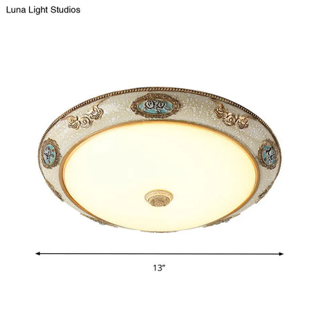 Retro Style Dome Opal Glass Flush Mount Led Bedroom Ceiling Light Fixture - Gold Finish Warm/White