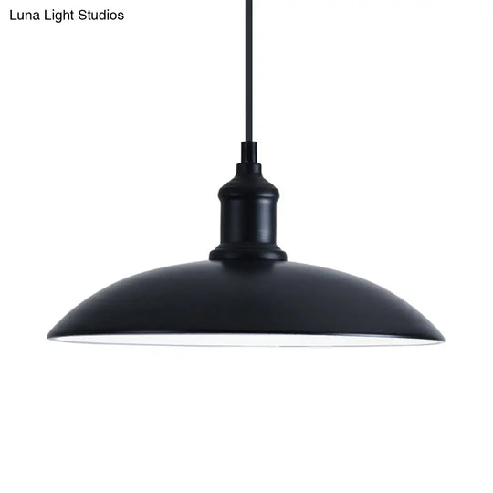 Retro Farmhouse Hanging Pendant Light One-Bulb Ceiling Fixture Metal Bowl Shade 13/16 Width Black