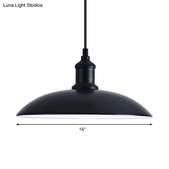 Retro Style Farmhouse Pendant Light: 13’/16’ Hanging Ceiling Fixture Metal Bowl Shade 1 Bulb Black
