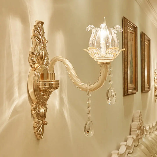 Retro Style Glass Gold Wall Light: Half-Opened Bud Design Mounted Lamp