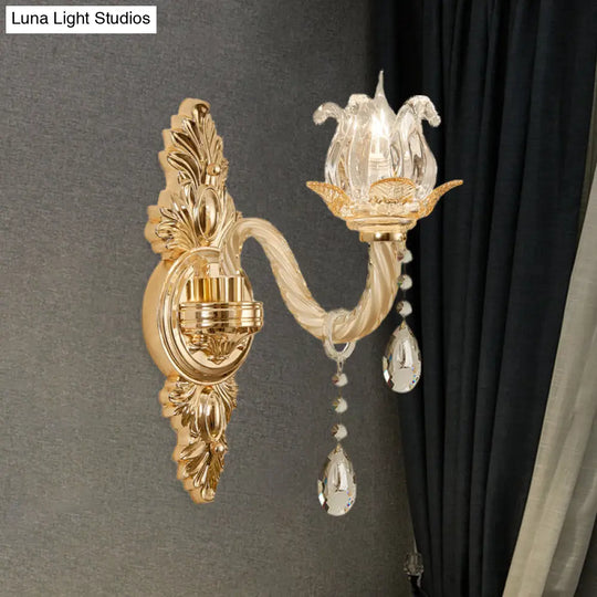 Retro Style Glass Gold Wall Light: Half-Opened Bud Design Mounted Lamp