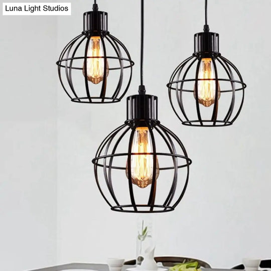 Retro Style Global Cage Pendant Lamp - Metallic Ceiling Fixture For Restaurant In Black