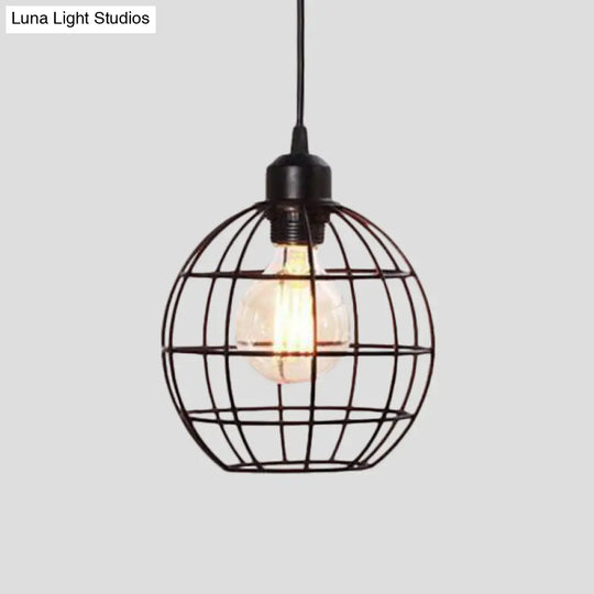 Retro Style Globe Ceiling Lamp - Metal Hanging Light Fixture In Black/Copper