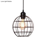 Retro Style Globe 1-Head Metal Ceiling Lamp With Wire Frame | Black/Copper