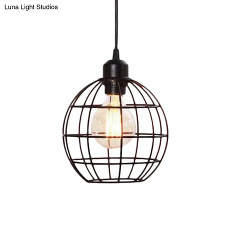 Retro Style Globe 1-Head Metal Ceiling Lamp With Wire Frame | Black/Copper