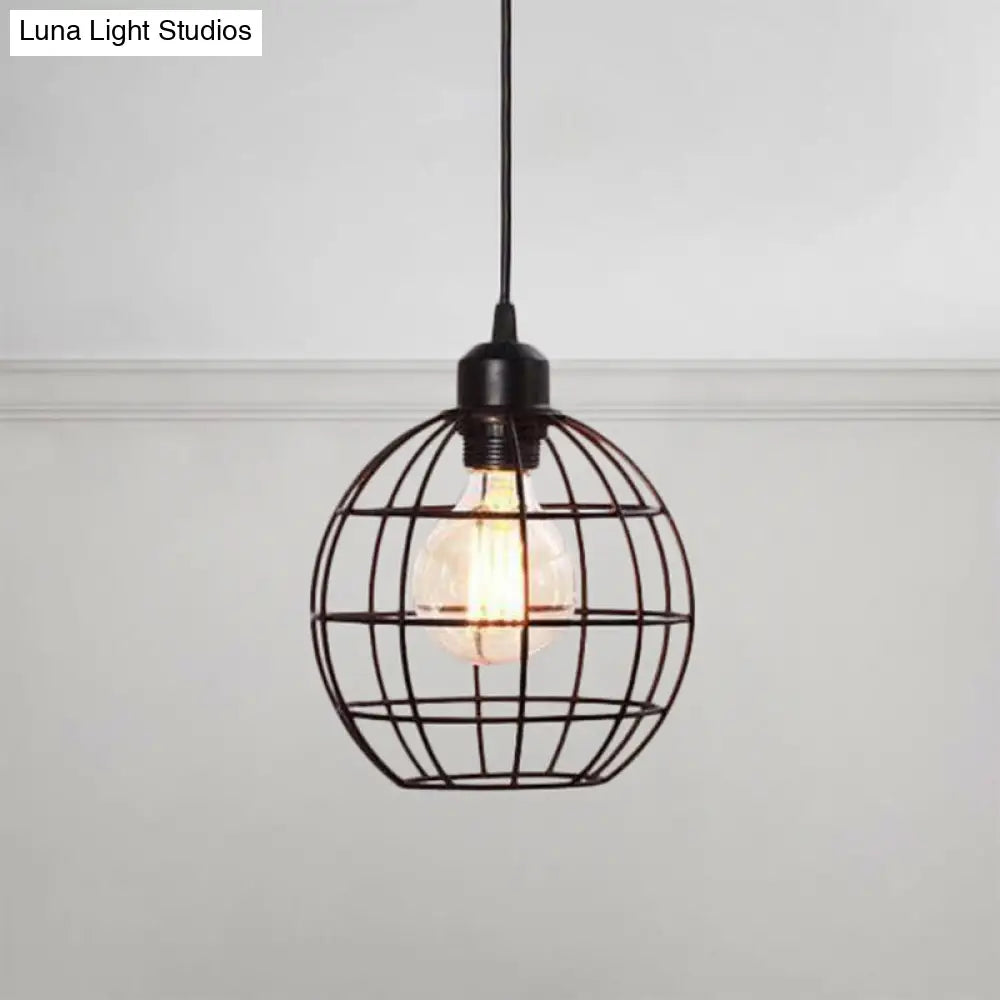Retro Style Globe Ceiling Lamp - Metal Hanging Light Fixture In Black/Copper
