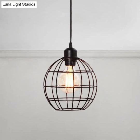 Retro Style Globe Ceiling Lamp - Metal Hanging Light Fixture In Black/Copper