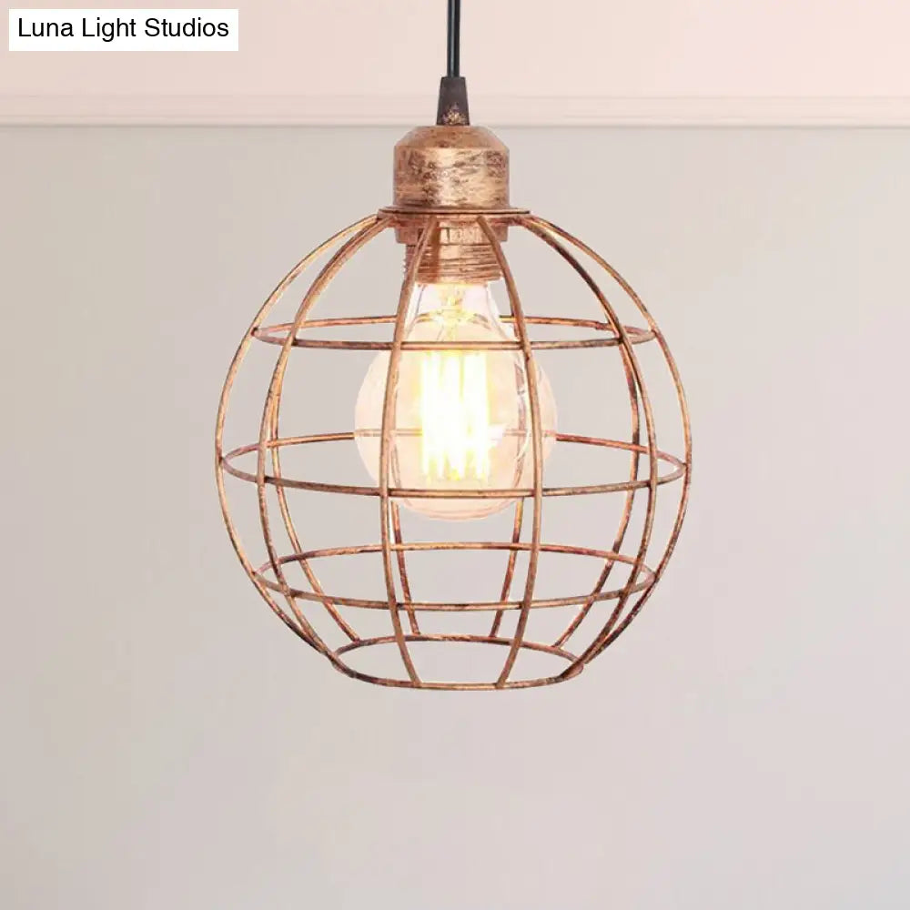 Retro Style Globe Ceiling Lamp - Metal Hanging Light Fixture In Black/Copper