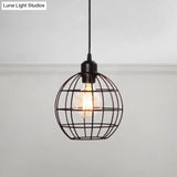 Retro Style Globe 1-Head Metal Ceiling Lamp With Wire Frame | Black/Copper