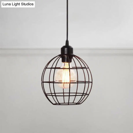 Retro Style Globe 1-Head Metal Ceiling Lamp With Wire Frame | Black/Copper