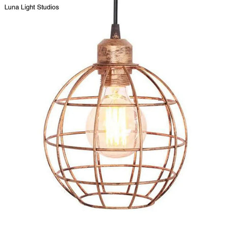Retro Style Globe 1-Head Metal Ceiling Lamp With Wire Frame | Black/Copper