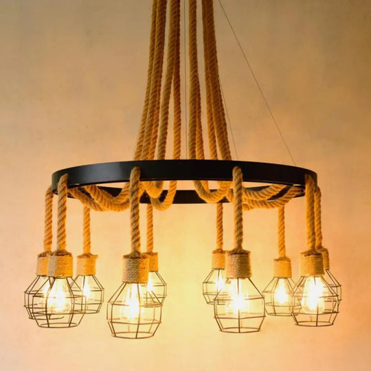 Retro-Style Grenade Ceiling Light With Black Hemp Rope For Restaurants 10 /
