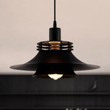 Retro Style Hanging Ceiling Light: 12.5’/14’ Wide 1 Bulb Flared Design Black Finish - Ideal For