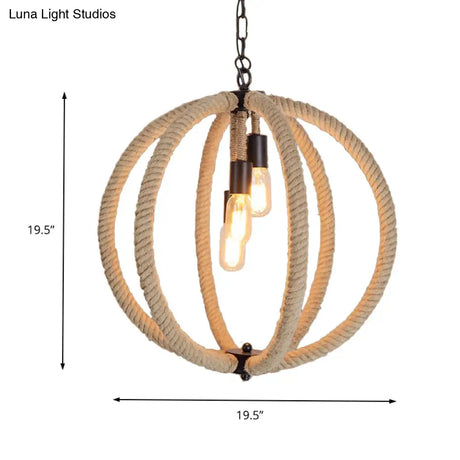 Retro Style Hemp Rope Hallway Chandelier - 3-Light Beige Ceiling Lamp