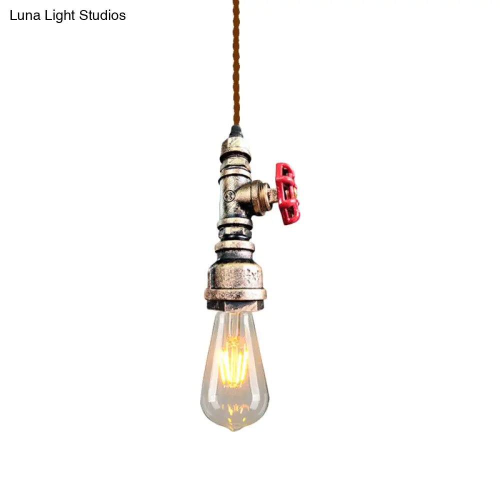 Retro Style Iron Water Valve Pendant Light Fixture With 1 Bulb Bar Suspension Bronze