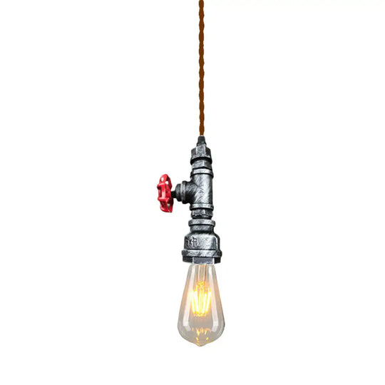 Retro Style Iron Water Valve Pendant Light Fixture With 1 Bulb- Perfect For Bars Silver Gray