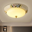 Retro Style Led Ceiling Fixture: 12’/14’ Wide Bowl Shape Milky Glass Flush Mount With Blossom