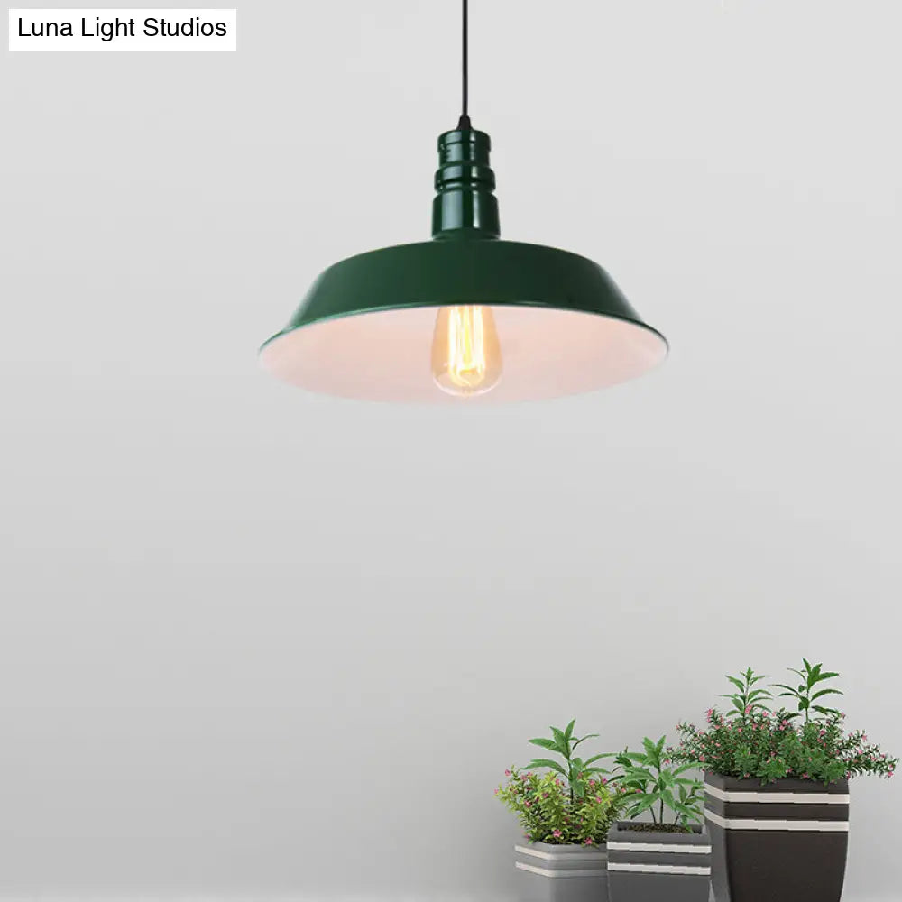 Retro Metal Barn Shade Hanging Lamp - Pink/Yellow 10/14/18 Diameter Dark Green / 10
