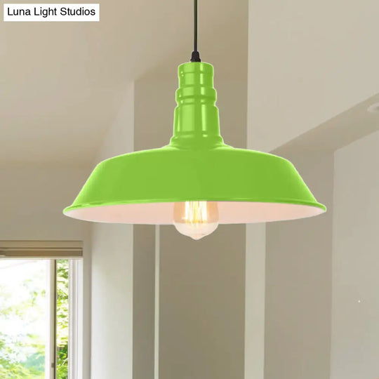 Retro Style Metal Barn Shade Hanging Lamp - 1 Bulb Ceiling Pendant In Pink/Yellow Multiple Diameter