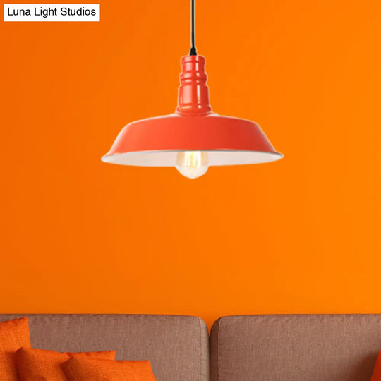 Retro Metal Barn Shade Hanging Lamp - Pink/Yellow 10/14/18 Diameter Orange / 10
