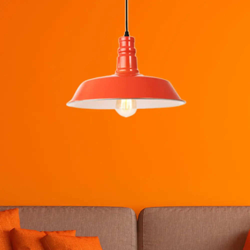 Retro Style Metal Barn Shade Hanging Lamp - 1 Bulb Ceiling Pendant In Pink/Yellow Multiple Diameter