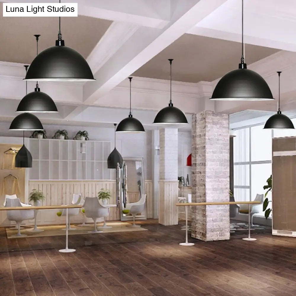 Retro Style Domed Pendant Light In Black/White For Coffee Shop