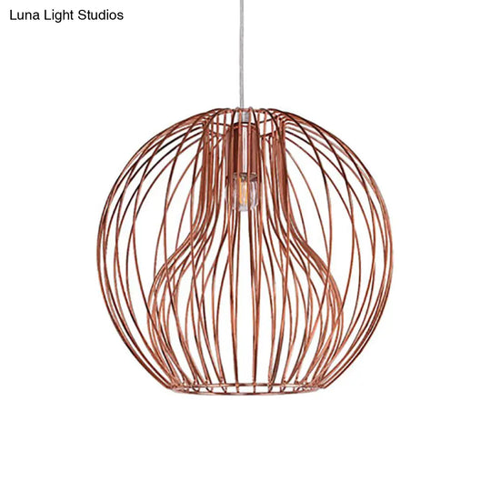 Retro Style Metal Hanging Lamp - Black/White Pendant Light For Dining Room With Cage Shade