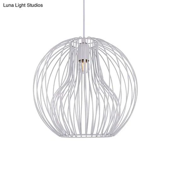 Retro Style Metal Hanging Lamp - Black/White Pendant Light For Dining Room With Cage Shade