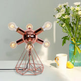 Retro-Style Metal Table Lamp With Diamond Base - 6/9-Head Bare Bulb Copper Finish Bedroom Lighting