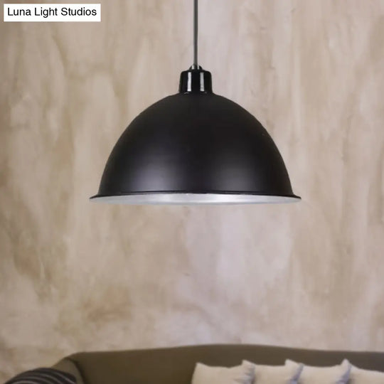 Retro Style Metallic Hanging Light Pendant With Bowl Shade - Black/Silver