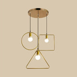 Retro Style Pendant Light: Round/Linear Canopy Gold Metal Frame 3 Lights Different Shade / Round