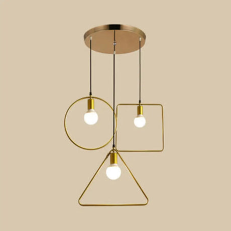 Retro Style Pendant Light: Round/Linear Canopy Gold Metal Frame 3 Lights Different Shade / Round