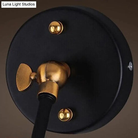 Retro Style Single-Bulb Wall Light Fixture - Foldable Black Umbrella Shade Ideal For Restaurants